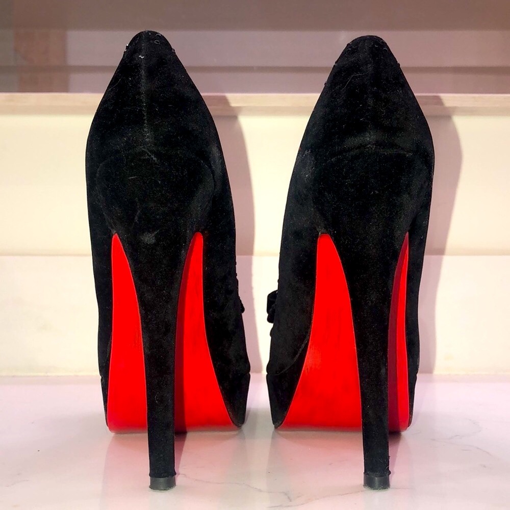 Red Bottom Prom Peep Toe Platform Heels in Black Velvet